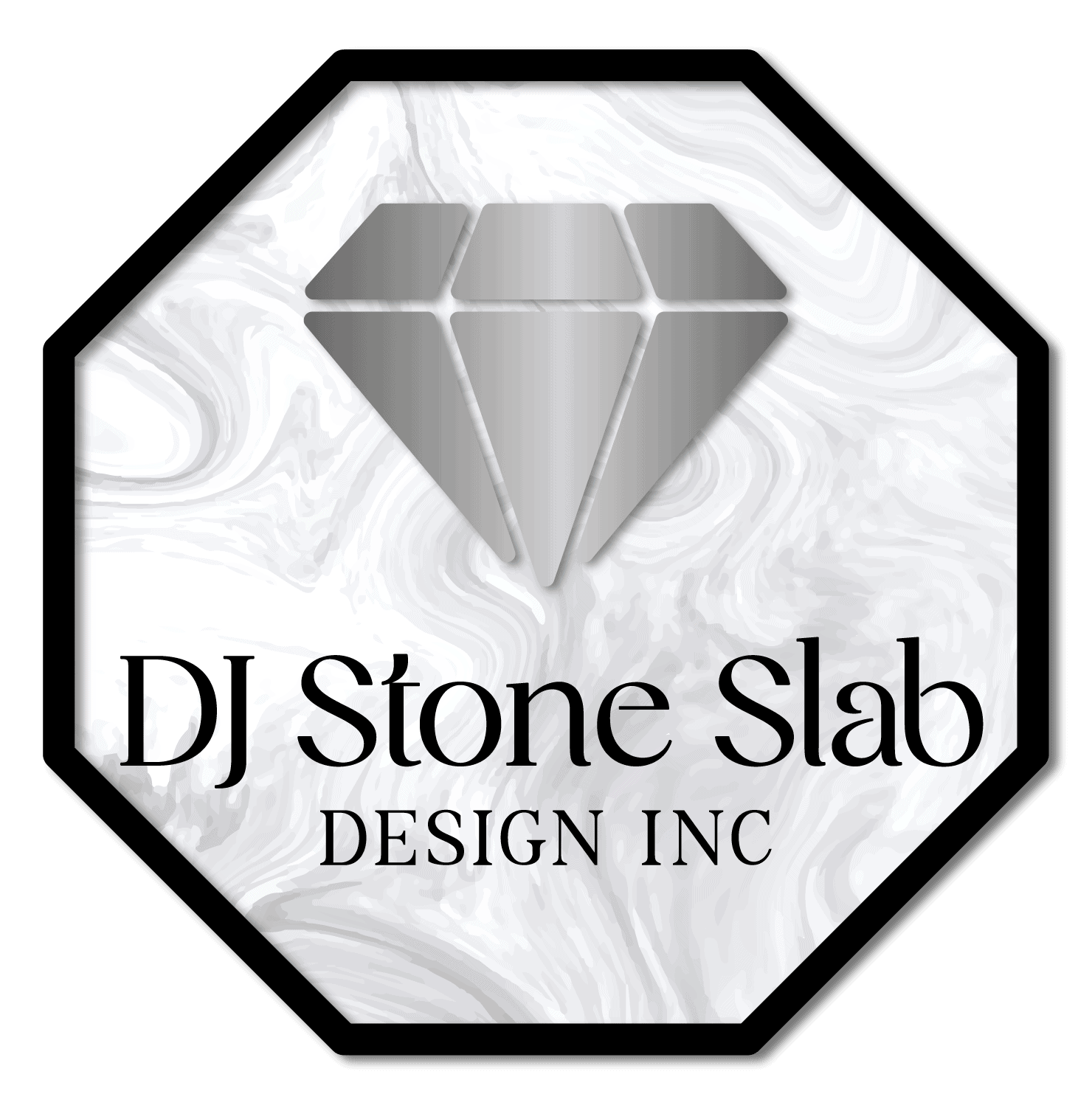 DJ Stone Slab logo featuring a diamond icon on a marble background.