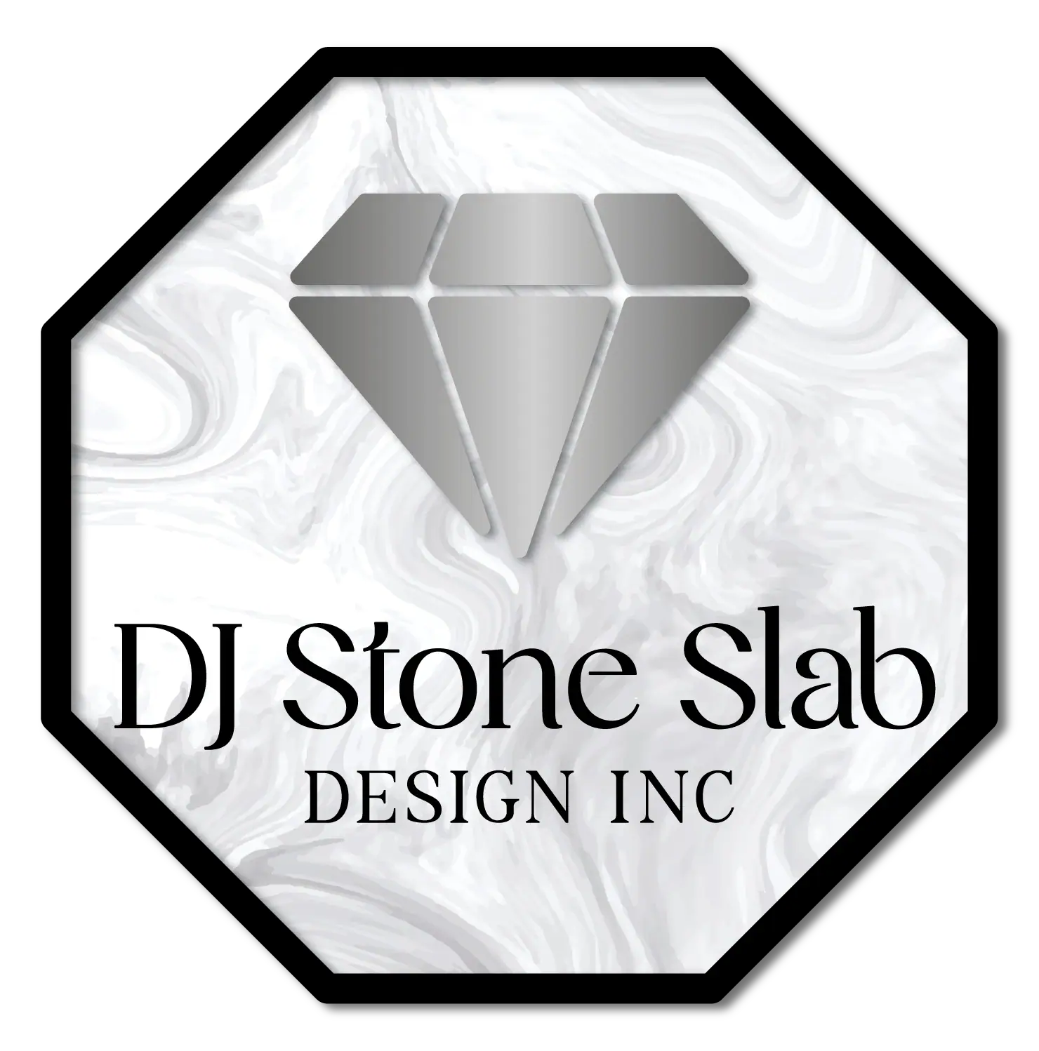 DJ Stone Slab logo featuring a diamond icon on a marble background.